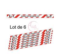 AUA SIGNALETIQUE - Lot de 6 Bandes de Marquage au Sol - Gardez Vos Distances - Rouge - Autocollant laminé - 670x50 mm