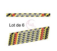 AUA SIGNALETIQUE - Lot de 6 Bandes de Marquage au Sol - Respectez la Distance de sécurité - Jaune - Autocollant laminé - 670x50 mm
