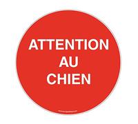 AUA SIGNALETIQUE - Panneau Attention au Chien Fond Rouge - Ø 300 mm, Vinyl adhésif