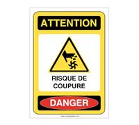AUA SIGNALETIQUE - Panneau attention risque de coupure danger - AI - 75x105 mm, Vinyl adhésif