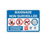 AUA SIGNALETIQUE - Panneau Baignade Non Surveillée - 600x420 mm, Aluminium 3 mm