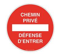 AUA SIGNALETIQUE - Panneau Chemin privé défense d'entrer - Ø 180 mm, Vinyl adhésif