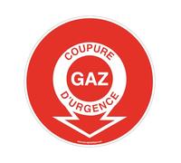 AUA SIGNALETIQUE - Panneau coupure gaz d'urgence - Ø 130 mm, Vinyl adhésif