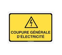 AUA SIGNALETIQUE - Panneau coupure général d'électricité horizontal - 300x210 mm, PVC 1.5mm