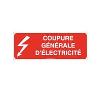 AUA SIGNALETIQUE - Panneau Coupure générale d'électricité - 200x75 mm, Vinyl adhésif