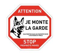 AUA SIGNALETIQUE - Panneau De Signalisation Circulaire en PVC 1.5 mm (Ø 240 mm, Attention Chien - Stop Propriété)