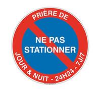 AUA SIGNALETIQUE - Panneau De Signalisation Circulaire en PVC 1.5 mm (Ø 290 mm, Prière Ne Pas Stationner Jour & Nuit)