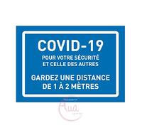 AUA SIGNALETIQUE - Panneau de Signalisation Coronavirus Gardez Une Distance de 1 à 2 mètres COVID-19 - Bleu - 420x300 mm, Vinyl adhésif