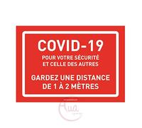 AUA SIGNALETIQUE - Panneau de Signalisation Coronavirus Gardez Une Distance de 1 à 2 mètres COVID-19 - Rouge - 420x300 mm, PVC 1.5mm