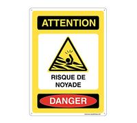 AUA SIGNALETIQUE - Panneau De Signalisation en PVC Rigide et Compact 1.5 mm. (121 x 170 mm, Attention Risque de Noyade Danger)