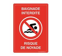 AUA SIGNALETIQUE - Panneau De Signalisation en PVC Rigide et Compact 1.5 mm. (143 x 200 mm, Baignade Interdite Risque Noyade)