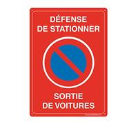 AUA SIGNALETIQUE - Panneau De Signalisation en PVC Rigide et Compact 1.5 mm. (143 x 200 mm, Défense De Stationner Sortie Voitures)