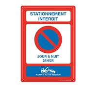 AUA SIGNALETIQUE - Panneau De Signalisation en PVC Rigide et Compact 1.5 mm. (315 x 440 mm, Stationnement Interdit Jour Et Nuit)
