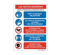 AUA SIGNALETIQUE - Panneau de signalisation : Les gestes barrières - 150x210 mm, Vinyl adhésif
