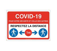 AUA SIGNALETIQUE - Panneau de Signalisation respectez la Distance 1 m avec Pictogramme ISO 7010 - Rouge - 150x105 mm, Vinyl adhésif
