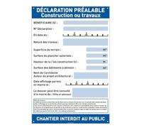 AUA SIGNALETIQUE - Panneau Déclaration Travaux Chantier- Akilux 5 mm - 80 x 120 cm - Avec Marqueur + Panneau “Chantier interdit au public” (Déclaration Préalable Travaux)