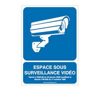 AUA SIGNALETIQUE - Panneau espace sous surveillance vidéo - 01-300x420 mm, Aluminium Dibond 3mm