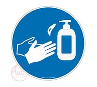 AUA SIGNALETIQUE - Panneau gestes barrières désinfection des mains au gel hydroalcoolique obligatoire - Ø 200 mm, PVC 1.5mm
