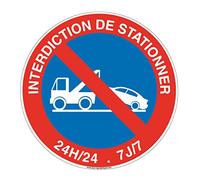 AUA SIGNALETIQUE - Panneau Interdiction DE STATIONNER 24h/24 et 7j/7 - Ø 270 mm, PVC 1.5mm