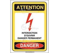 AUA SIGNALETIQUE - Panneau Interdiction d'ouvrir Danger Permanent - 150x210 mm, Aluminium Dibond 3mm