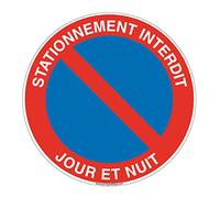AUA SIGNALETIQUE - Panneau Interdiction - Panneau de Sécurité Circulaire En PVC - (Ø 270 mm, Stationnement Interdit Jour et Nuit)