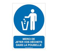 AUA SIGNALETIQUE - Panneau merci de jeter vos déchets dans la poubelle - 150x210 mm, PVC 1.5mm
