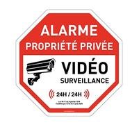 AUA SIGNALETIQUE - Panneau octogonal Alarme Propriété Privée sous vidéo Surveillance 24h/24 - Ø 270 mm, Aluminium Dibond 3mm
