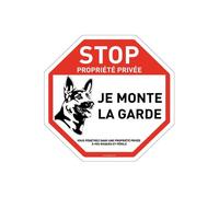 AUA SIGNALETIQUE - Panneau octogonal Stop Propriété Privée Attention Je Monte la Garde - Ø 180 mm, Vinyl adhésif