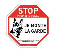 AUA SIGNALETIQUE - Panneau octogonal Stop Propriété Privée Attention Je Monte la Garde - Ø 180 mm, Vinyl adhésif