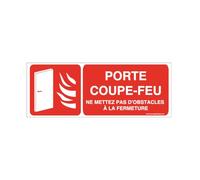 AUA SIGNALETIQUE - Panneau Porte coupe-feu ne mettez pas d'obstacles à la fermeture - B picto-texte - 320x120 mm, PVC 1.5mm