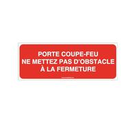 AUA SIGNALETIQUE - Panneau Porte Coupe-Feu ne mettez pas d'obstacles - B - 200x75 mm, Vinyl adhésif