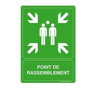 AUA SIGNALETIQUE - Panneau Prépercé (4 Trous) avec Angles arrondis - PVC Rigide 1.5 mm - (150x210 mm, Point De Rassemblement)