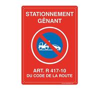 AUA SIGNALETIQUE - Panneau Prépercé (4 Trous) avec Angles arrondis - PVC Rigide 1.5 mm - (150x210 mm, Stationnement Gênant Article R 417)