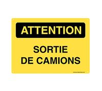 AUA SIGNALETIQUE - Panneau Prépercé (4 Trous) avec Angles arrondis - PVC Rigide 1.5 mm - (210 x 150 mm, Attention Sortie de Camions)