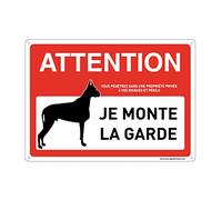 AUA SIGNALETIQUE - Panneau Prépercé (4 Trous) avec Angles arrondis - PVC Rigide 1.5 mm - (210 x 150 mm, Chien - Je Monte la Garde)