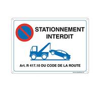 AUA SIGNALETIQUE - Panneau Prépercé (4 Trous) avec Angles arrondis - PVC Rigide 1.5 mm - (210 x 150 mm, Stationnement Interdit Fourrière)