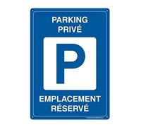 AUA SIGNALETIQUE - Panneau Prépercé (4 Trous) avec Angles arrondis - PVC Rigide 1.5 mm - (210x300 mm, Parking Privé Emplacement Réservé)