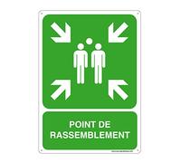 AUA SIGNALETIQUE - Panneau Prépercé (4 Trous) avec Angles arrondis - PVC Rigide 1.5 mm - (210x300 mm, Point de Rassemblement)