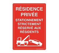 AUA SIGNALETIQUE - Panneau Prépercé (4 Trous) avec Angles arrondis - PVC Rigide 1.5 mm - (210x300 mm, Résidence Privée Stationnement Réservé)