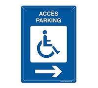 AUA SIGNALETIQUE - Panneau Prépercé avec Angles arrondis - Accès Parking Handicapés à Droite - 150x210 mm, Aluminium Dibond 3mm