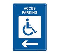 AUA SIGNALETIQUE - Panneau Prépercé avec Angles arrondis - Accès Parking Handicapés à Gauche - 210x300 mm, Aluminium Dibond 3mm