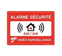 AUA SIGNALETIQUE - Panneau Prépercé avec Angles arrondis - Alarme Sécurité 24h/24h sous Vidéo Surveillance - 420 x 300 mm, Aluminium Dibond 3mm