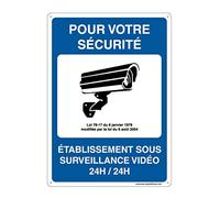 AUA SIGNALETIQUE - Panneau Prépercé avec Angles arrondis - Etablissement sous Surveillance Vidéo 24h/24h - 210x300 mm, Aluminium Dibond 3mm
