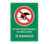 AUA SIGNALETIQUE - Panneau Prépercé avec Angles arrondis - Je suis Responsable de Mon Chien. Je Ramasse. Vert - 210x300 mm, Aluminium Dibond 3mm