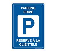 AUA SIGNALETIQUE - Panneau Prépercé avec Angles arrondis - Parking Privé Réservé à La Clientèle - 210x300 mm, Aluminium Dibond 3mm