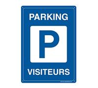 AUA SIGNALETIQUE - Panneau Prépercé avec Angles arrondis - Parking Visiteurs - 210x300 mm, Aluminium Dibond 3mm