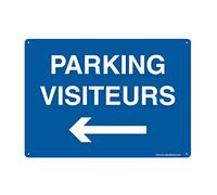 AUA SIGNALETIQUE - Panneau Prépercé avec Angles arrondis - Parking Visiteurs Flèche à Gauche - 300 x 210 mm, Aluminium Dibond 3mm