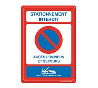 AUA SIGNALETIQUE - Panneau Prépercé avec Angles arrondis - Stationnement Interdit Accès Pompiers et Secours - 350x490 mm, Aluminium Dibond 3mm