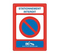 AUA SIGNALETIQUE - Panneau Prépercé avec Angles arrondis - Stationnement Interdit sous Peine De Fourrière - 150x210 mm, Aluminium Dibond 3mm