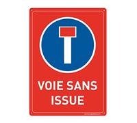 AUA SIGNALETIQUE - Panneau Prépercé avec Angles arrondis - Voie sans Issue - 350x490 mm, Aluminium Dibond 3mm